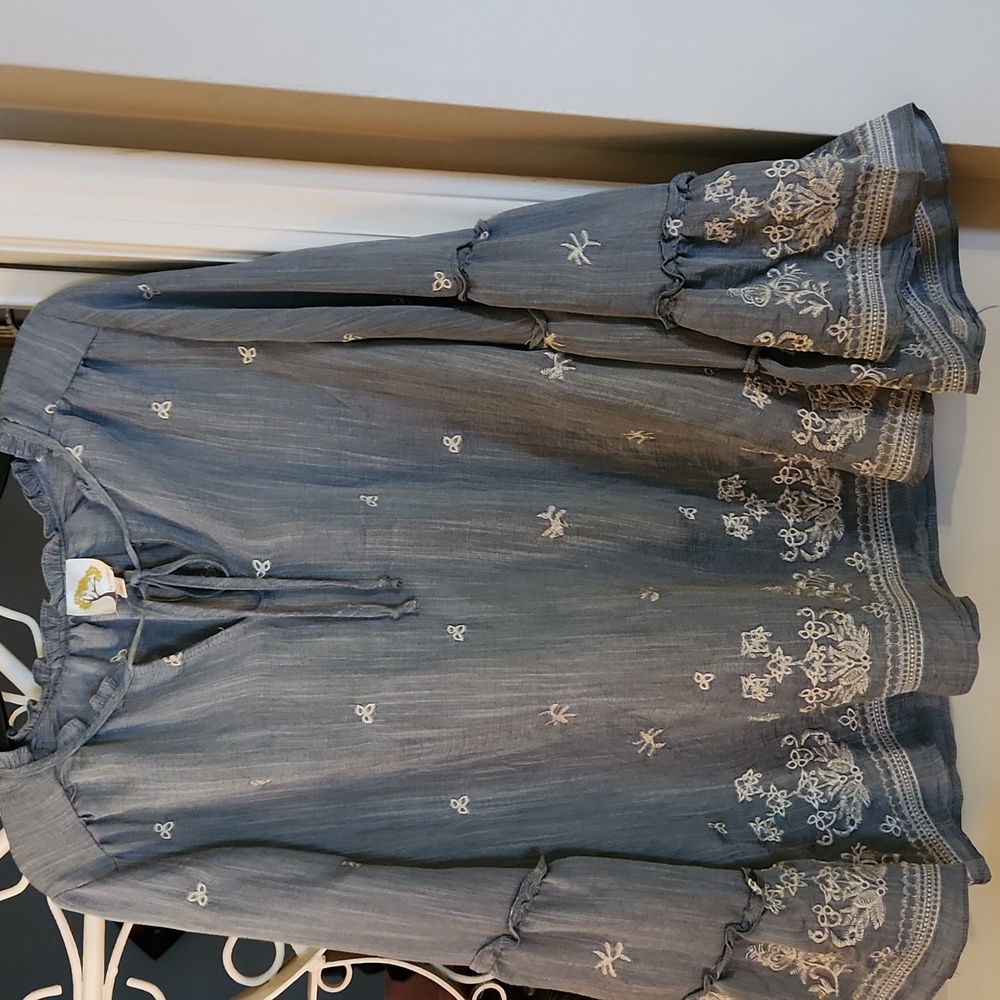 Fig and Flower Charcoal Embroidered Top